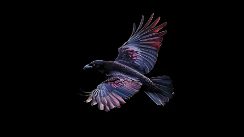 Iridescent Corvid in Flight: Dynamic Wing Configuration Study
