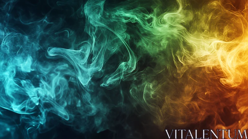 Multicolored wisps of smoke on dark gradient background.