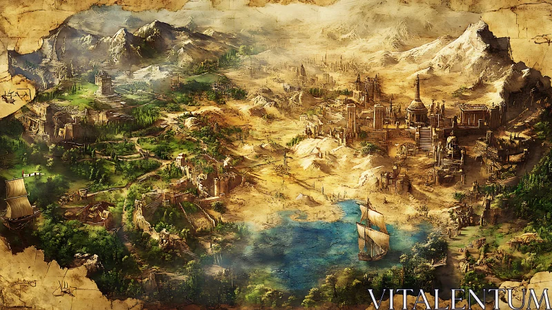 Epic fantasy realm map of coasts, citadels and kingdoms.