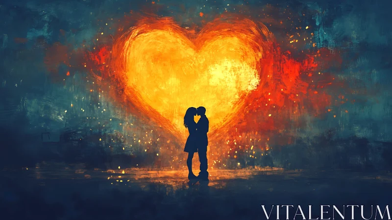 Two Hearts Dance Before a Glowing Heart of Fire