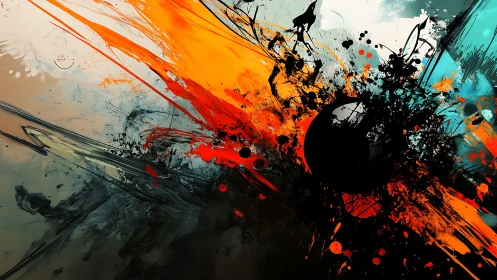 Explosive abstract vortex collides with fiery color fields.