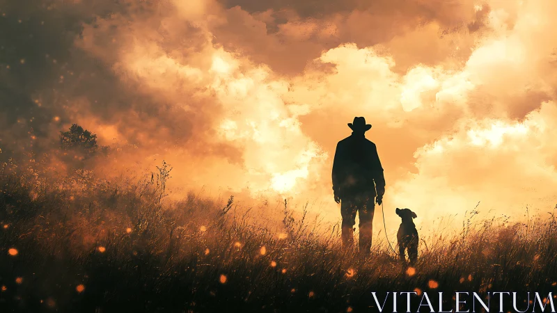 Sunset wanderers in glowing fields of quiet companionship.