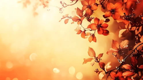 Backlit orange blossoms with bokeh on warm gradient field
