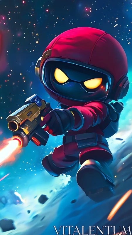 Starlit blaster rogue sprints through neon cosmic rubble.