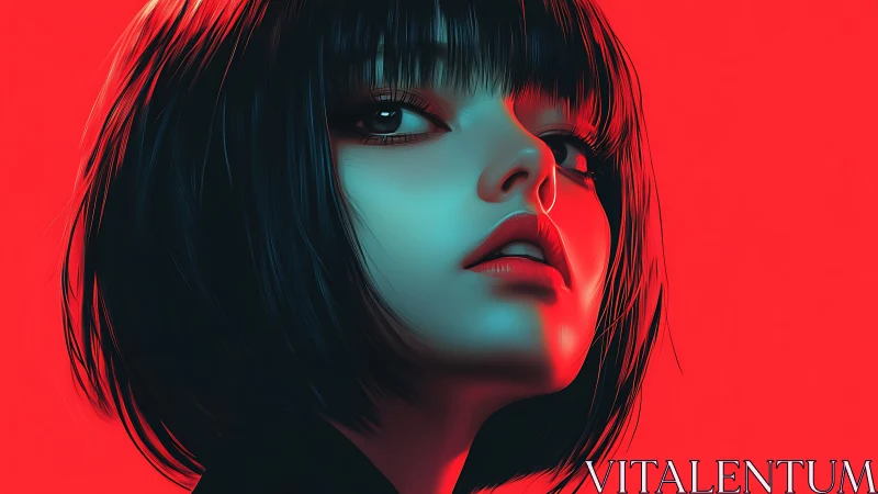 Neon-lit digital portrait isolates a stylized female profile