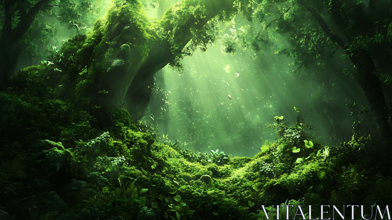 Emerald Forest Canopy with Volumetric Light Rays.