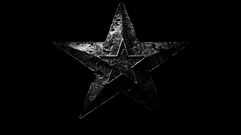 Textured metallic five-pointed star on solid black background.