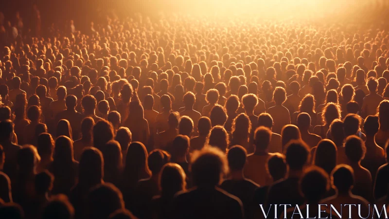 Golden crowd bathed in morning light, gathered as one.