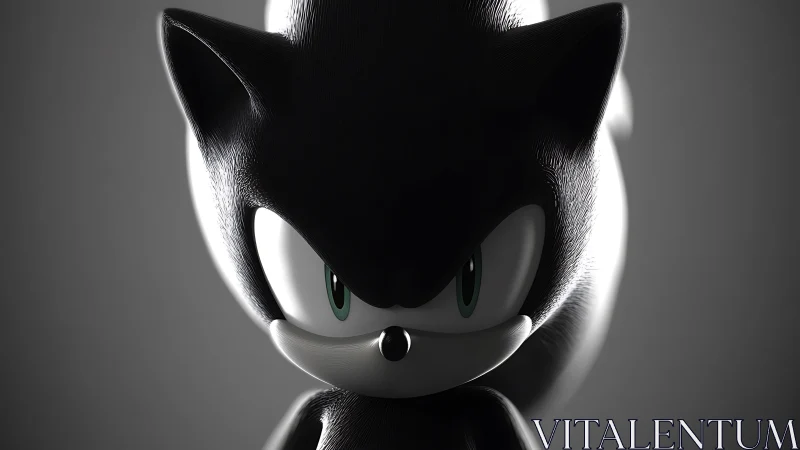 Monochrome 3D render of stylized hedgehog character portrait.