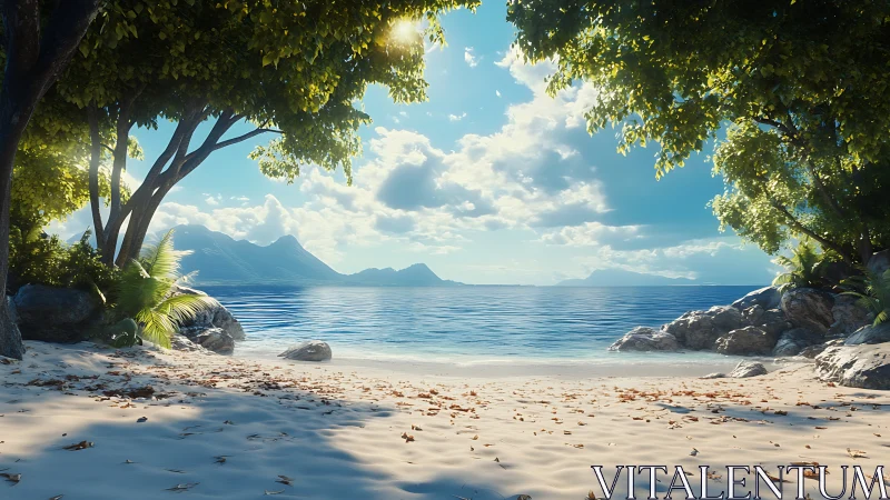 Sheltered Beach Cove with Mountain View Across Water