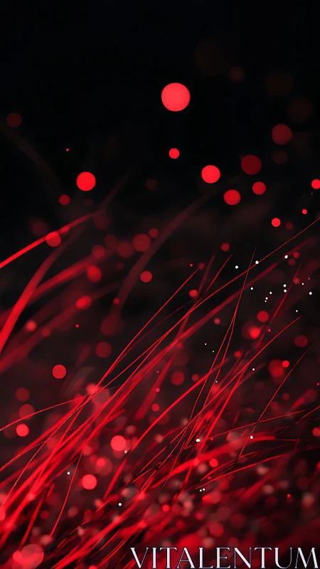 Red light streaks intersect with floating bokeh particles