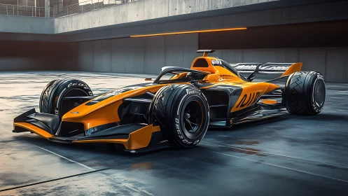 Sleek orange race car rests ready for high speed adventures