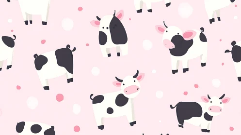 Playful holstein cow pattern on pastel pink background.