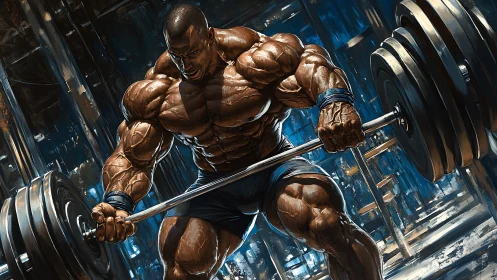 Steel-bending titan grinding power in a molten neon gym.