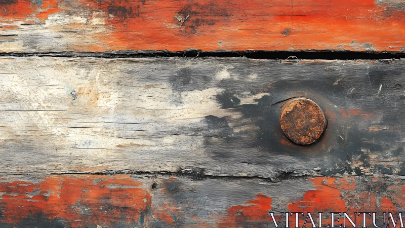 Weathered Wooden Plank with Rusty Nail, Rustic Texture Closeup.