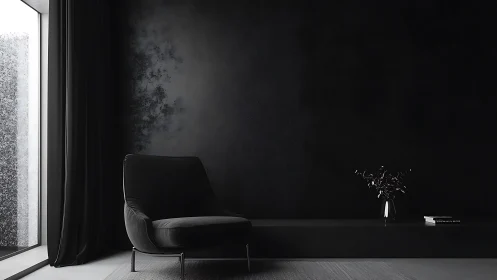 Monochrome lounge interior renders controlled low-key contrast lighting