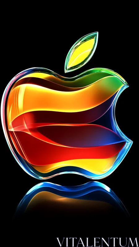 Luminous rainbow glass apple glowing on a midnight stage.