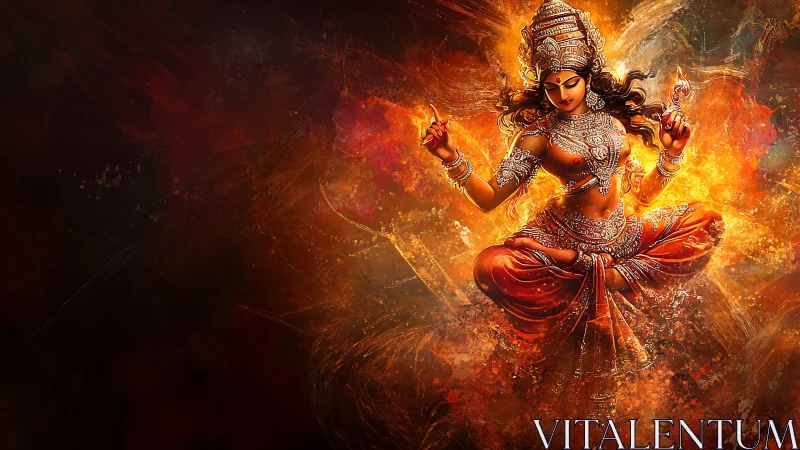Fire goddess ascends in radiant orange celestial blaze.