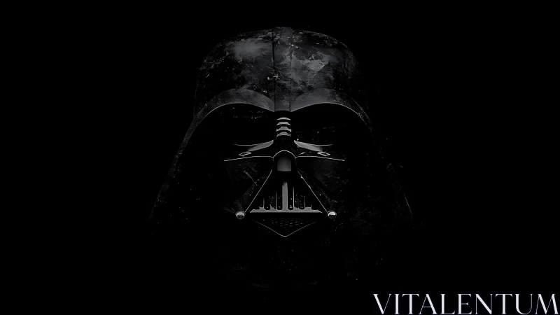 Metallic helmet mask is centered against uniform black background