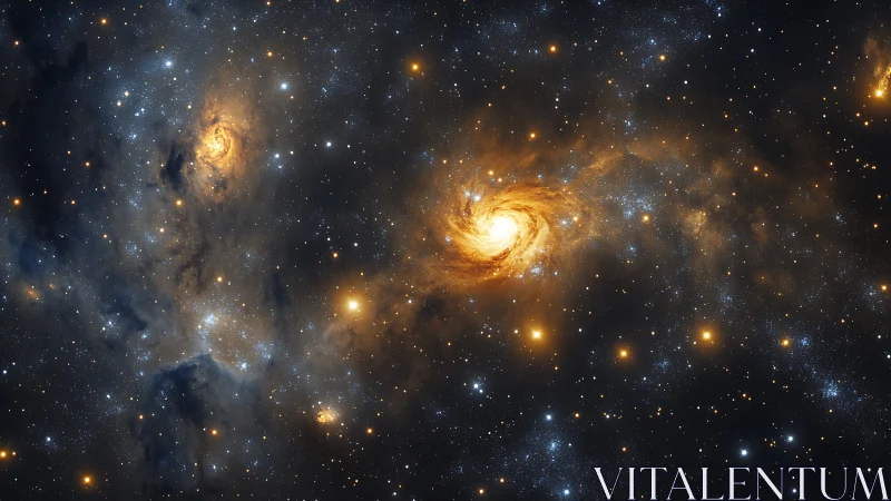 Spiral galaxy with glowing core in dense star field.