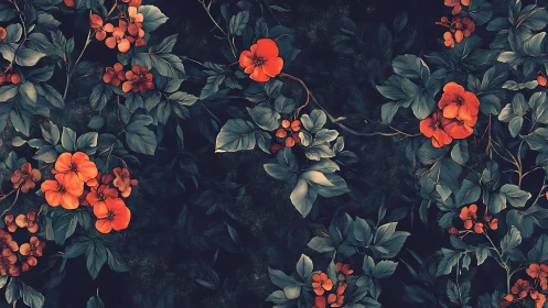 Crimson Blooms Dance Through Emerald Twilight. Period.