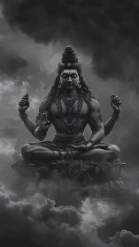 Lord Shiva ascends in monochrome storm clouds meditation.