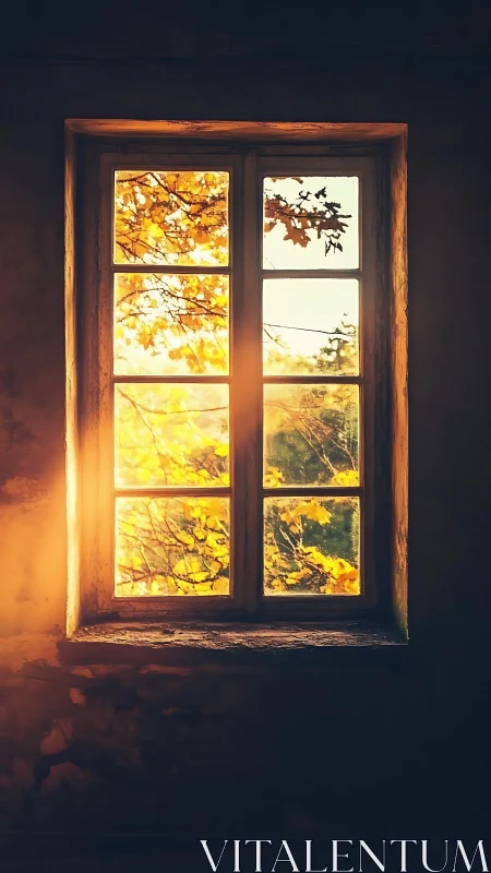 Autumn light pours through a lonely window like warm honey