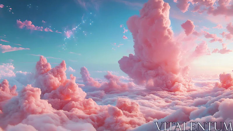 Digital rendering depicts volumetric pink clouds at altitude