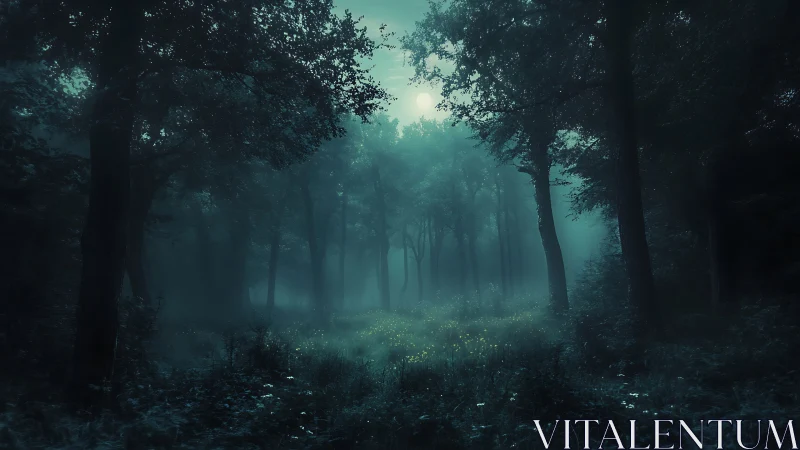Mystical Forest Pathway Veiled in Ethereal Mist.