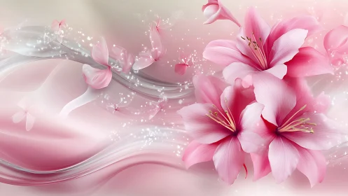 Luminescent Pink Hibiscus Forms with Layered Wave Dynamics.