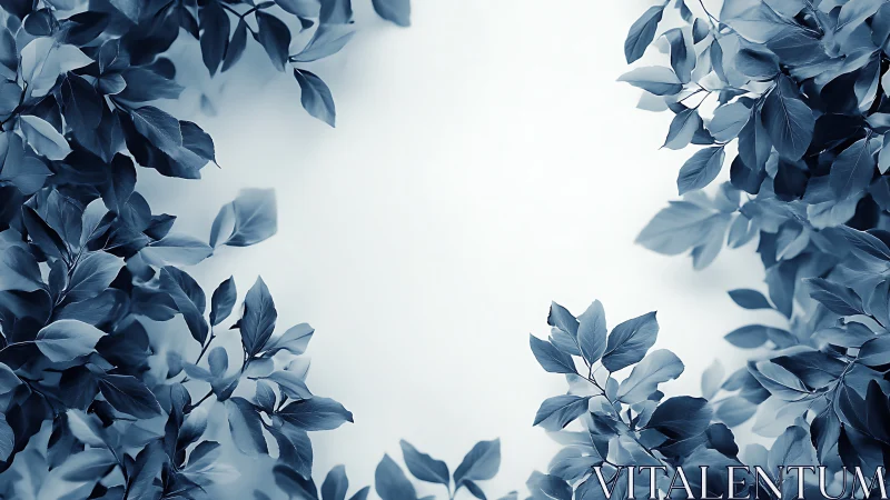 Cool toned leaves framing minimal white background.