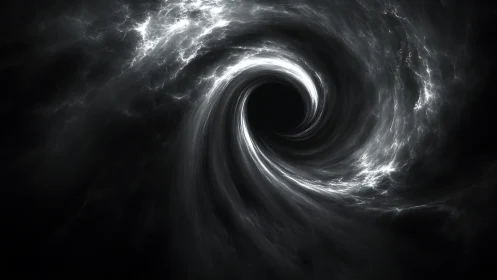 Monochrome swirling vortex with luminous cloud edges.