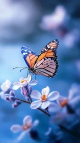 Photorealistic monarch butterfly on soft-focus spring blooms.