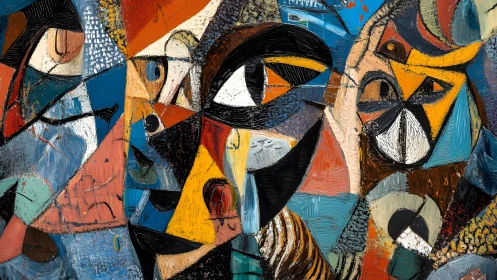 Abstract Cubist Faces with Bold Geometric Shapes and Vivid Colors.