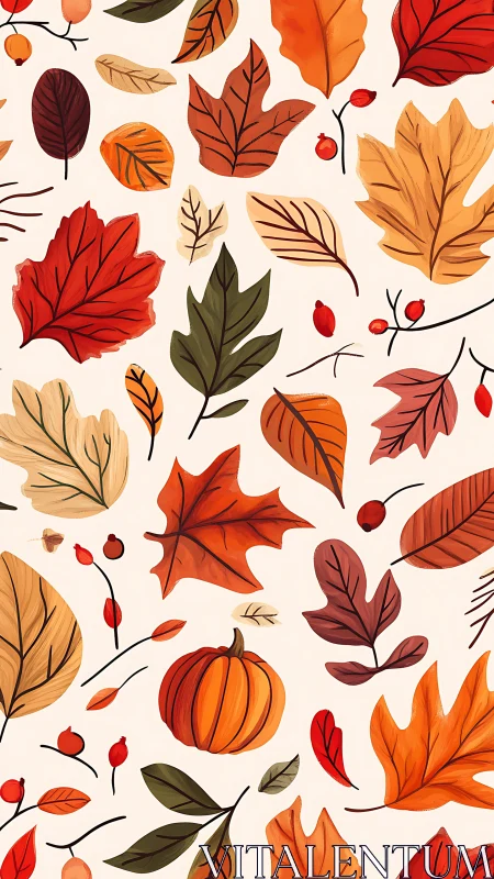 Autumn leaves and pumpkins in warm seasonal pattern.