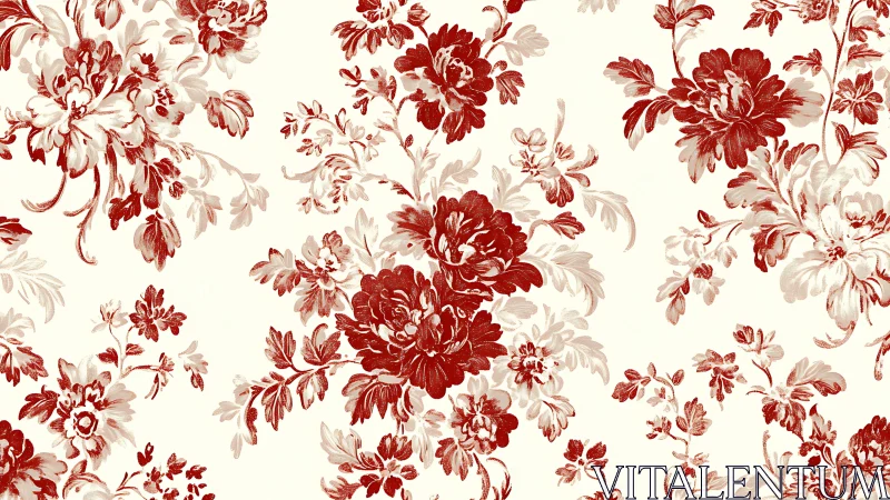 Vintage red floral wallpaper with storybook charm.