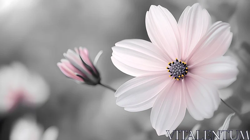 Pink cosmos flower with selective color and blurred background