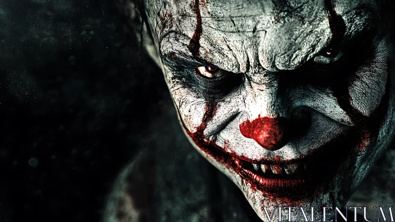 High-contrast demonic clown portrait with hyperreal textures.