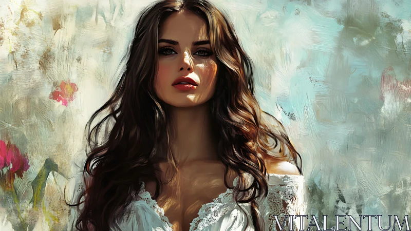 Digital painting portrait with luminous brushwork and bokeh abstraction.