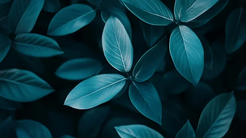 Blue-toned foliage study isolates leaf structure in soft focus