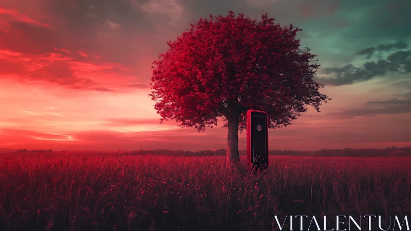 Stargazing smartphone leans quietly against a crimson tree