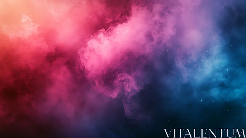 Vibrant magenta nebula transitions into deep cyan cosmic cloud