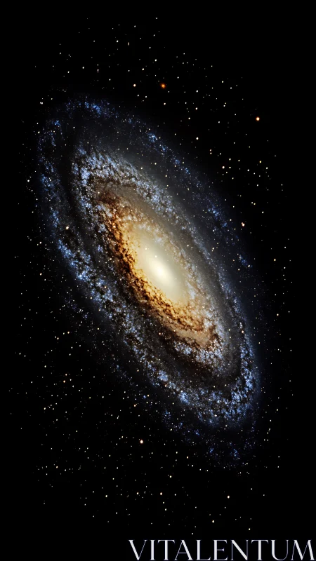Spiral galaxy structure with luminous core and star field.