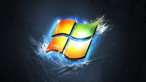 Glowing four-panel window emblem with icy fracture effects