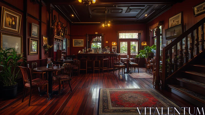Vintage mahogany lounge bar with warm ambient lighting.