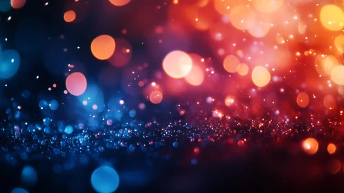 Abstract bokeh lights in vibrant blue and orange, digital art style.