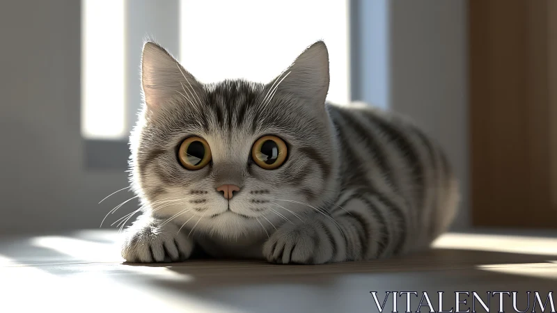 Striking tabby cat with golden eyes gazes directly your way