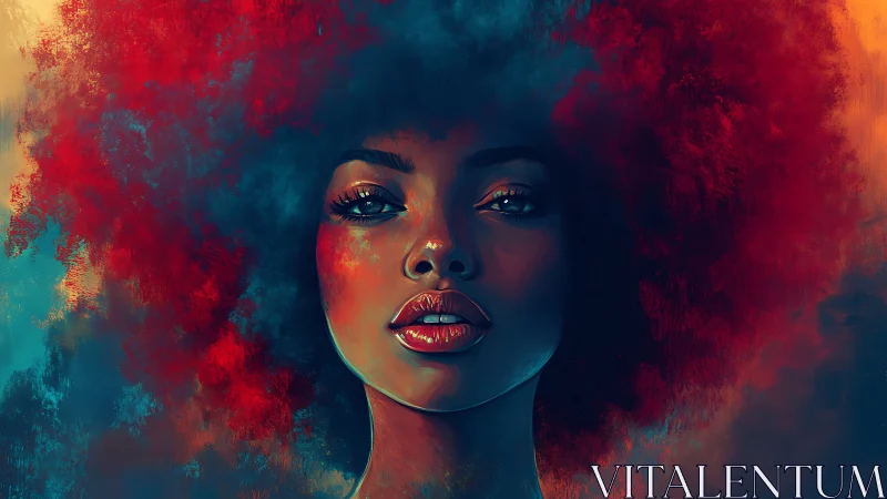 Bold digital portrait of woman with vivid afro hair.