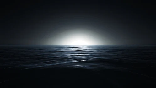 Minimalist ocean horizon with low-key photoreal lighting study.