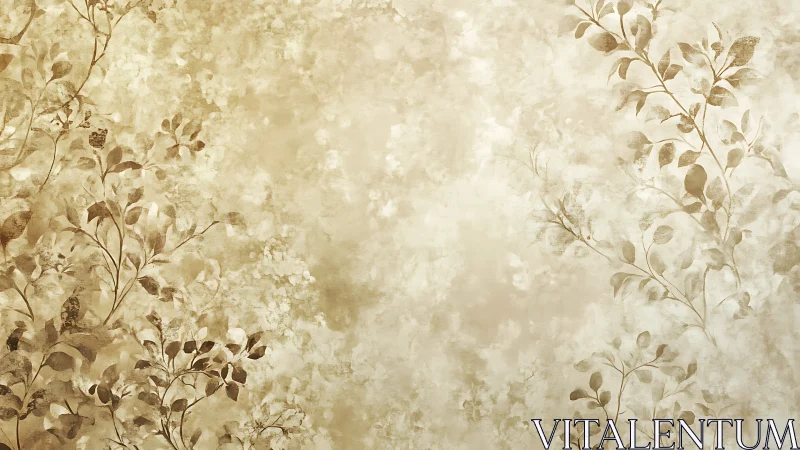 Muted beige floral branches fade softly into textured ground